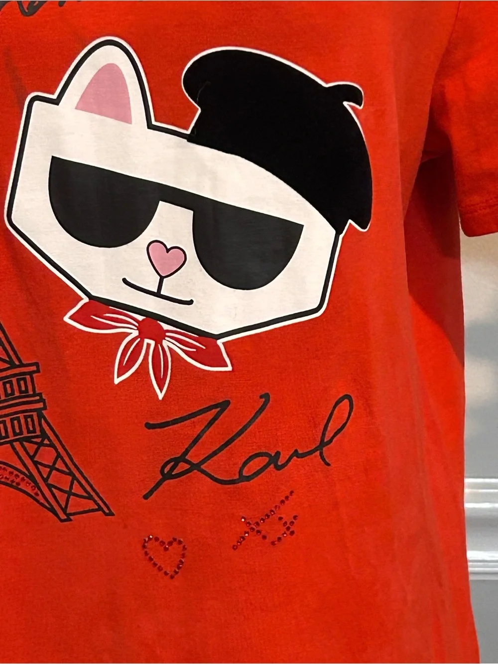 Karl Lagerfeld Kids Red Paris Cat Graphic Tee Size Medium